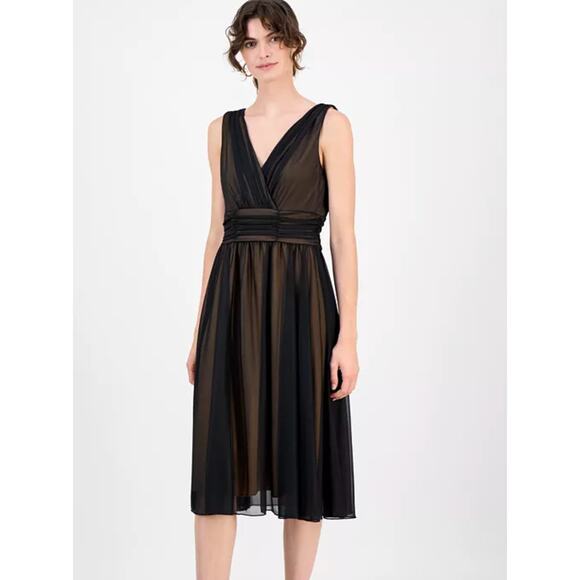 Connected Apparel Womens Black Gold Sleeveless Evening Gown Chiffon Sz 12 NWT - Picture 10 of 13